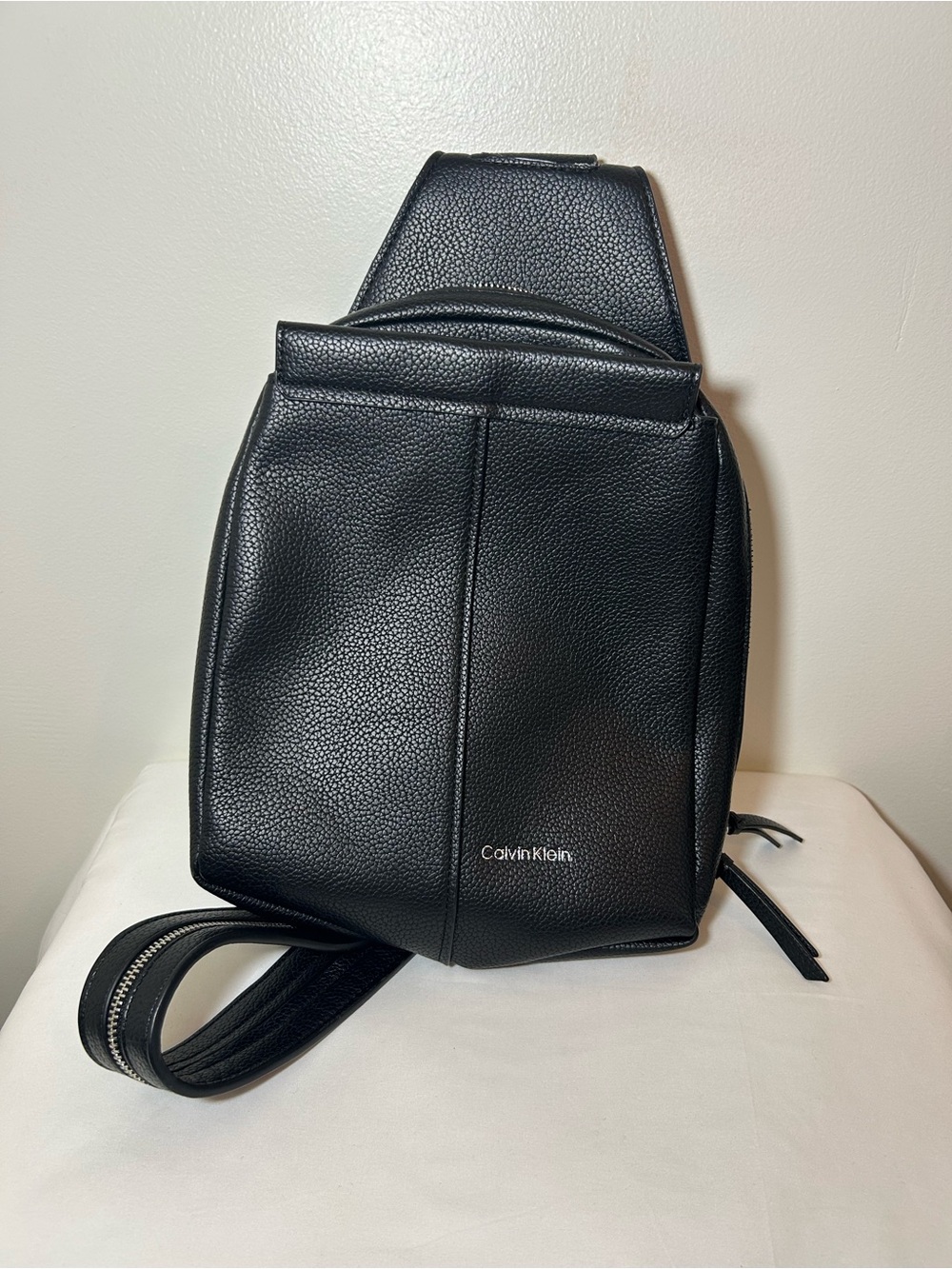 Calvin Klein Black Pebbled Leather Sling Bag